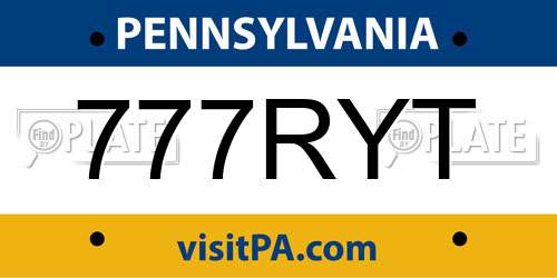 777RYT Pennsylvania License Plate