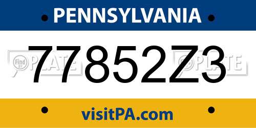 77852Z3 Pennsylvania License Plate