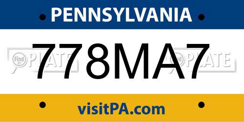 778MA7 Pennsylvania License Plate