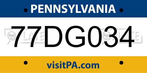 77DG034 Pennsylvania License Plate