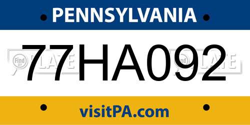 77HA092 Pennsylvania License Plate