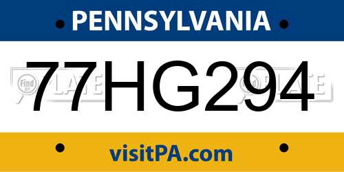 77HG294 Pennsylvania License Plate