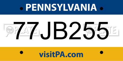 77JB255 Pennsylvania License Plate
