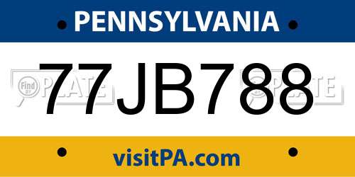 77JB788 Pennsylvania License Plate