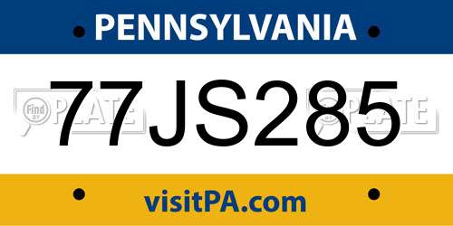 77JS285 Pennsylvania License Plate