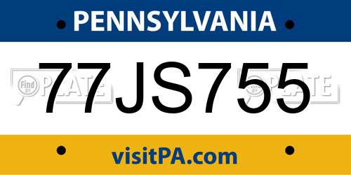 77JS755 Pennsylvania License Plate
