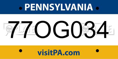 77OG034 Pennsylvania License Plate