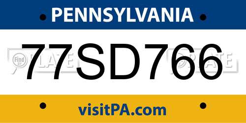 77SD766 Pennsylvania License Plate
