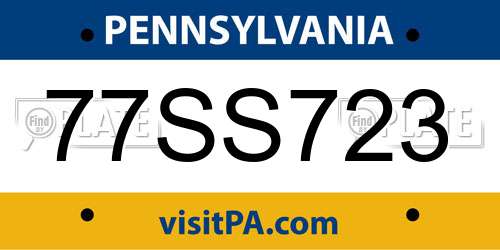77SS723 Pennsylvania License Plate