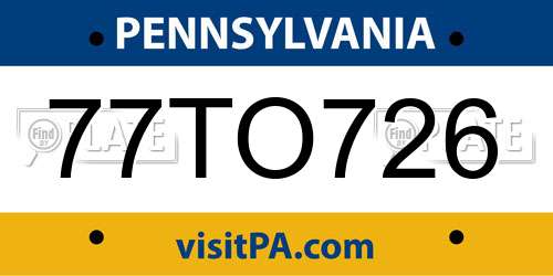77TO726 Pennsylvania License Plate