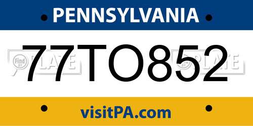 77TO852 Pennsylvania License Plate