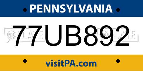 77UB892 Pennsylvania License Plate