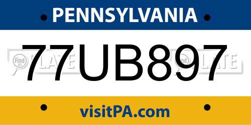 77UB897 Pennsylvania License Plate