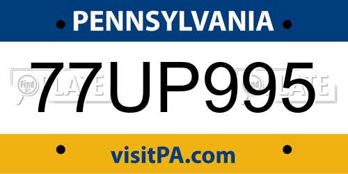 77UP995 Pennsylvania License Plate