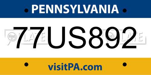77US892 Pennsylvania License Plate