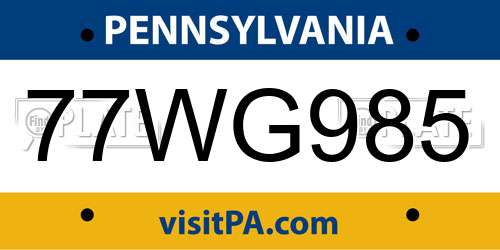 77WG985 Pennsylvania License Plate