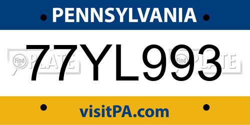 77YL993 Pennsylvania License Plate