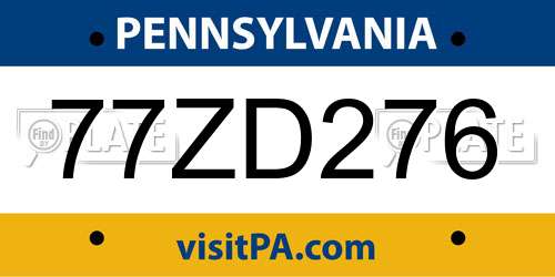77ZD276 Pennsylvania License Plate
