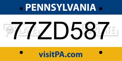 77ZD587 Pennsylvania License Plate