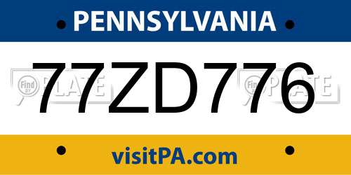 77ZD776 Pennsylvania License Plate