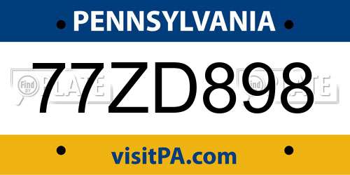 77ZD898 Pennsylvania License Plate