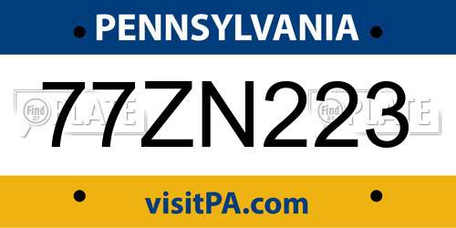 77ZN223 Pennsylvania License Plate