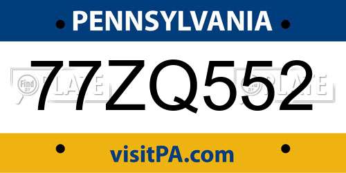 77ZQ552 Pennsylvania License Plate