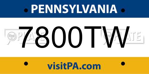 7800TW Pennsylvania License Plate