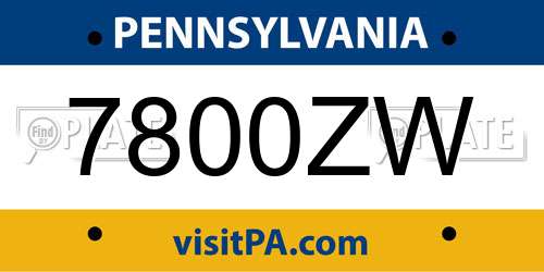 7800ZW Pennsylvania License Plate