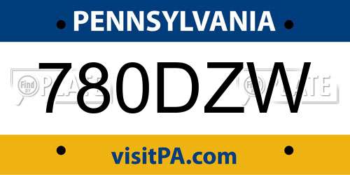780DZW Pennsylvania License Plate