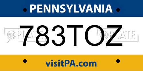 783TOZ Pennsylvania License Plate