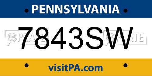 7843SW Pennsylvania License Plate
