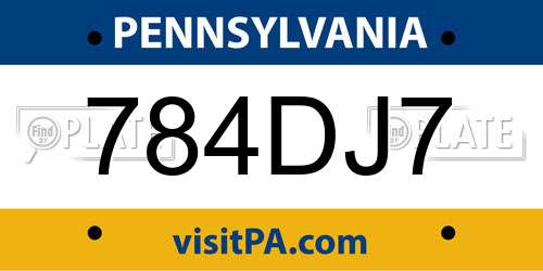 784DJ7 Pennsylvania License Plate