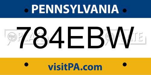 784EBW Pennsylvania License Plate
