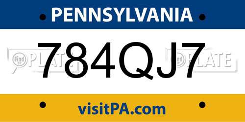 784QJ7 Pennsylvania License Plate