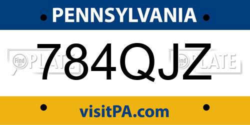 784QJZ Pennsylvania License Plate