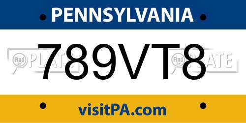 789VT8 Pennsylvania License Plate