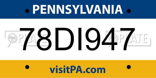 78DI947 Pennsylvania License Plate