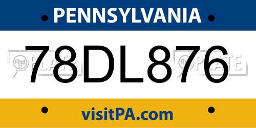 78DL876 Pennsylvania License Plate