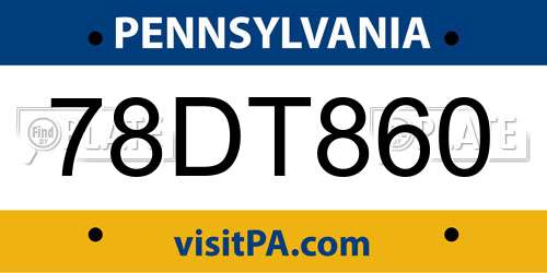 78DT860 Pennsylvania License Plate