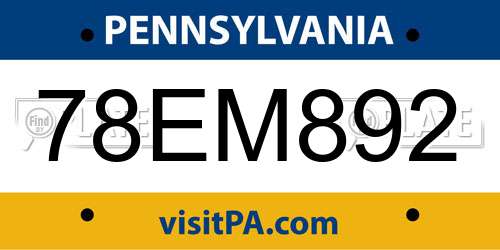 78EM892 Pennsylvania License Plate
