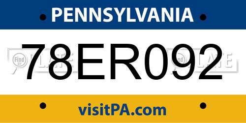 78ER092 Pennsylvania License Plate