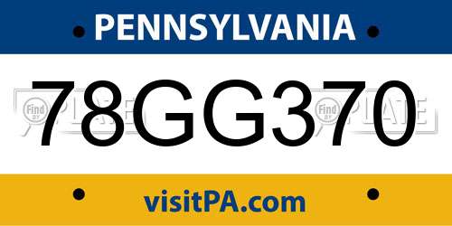78GG370 Pennsylvania License Plate