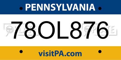 78OL876 Pennsylvania License Plate