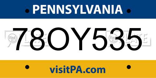 78OY535 Pennsylvania License Plate