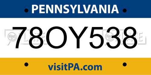 78OY538 Pennsylvania License Plate