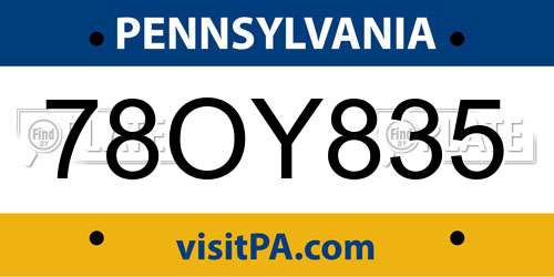 78OY835 Pennsylvania License Plate