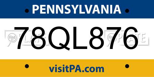 78QL876 Pennsylvania License Plate