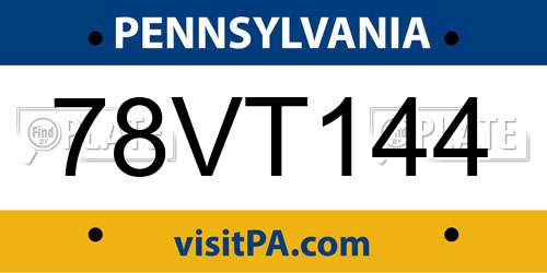 78VT144 Pennsylvania License Plate
