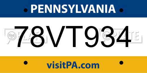 78VT934 Pennsylvania License Plate